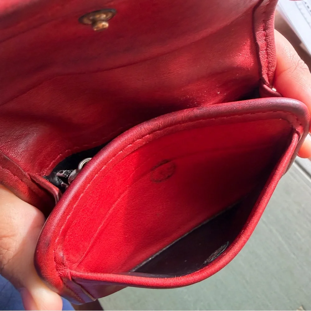 COACH Multifunction Purse #7219 Red Leather Vintage 1990s Minimalist Coin Wallet - Picture 5 of 16